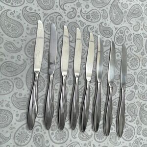 Vintage Stainless Steel Dinner Knives 9pc Swirl Handle MCM Style